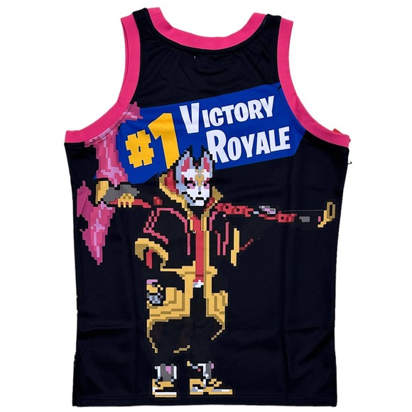 Fortnite Men's Headgear Classics Embroidered Basketball Jersey in Black/Pink - Picture 2 of 2